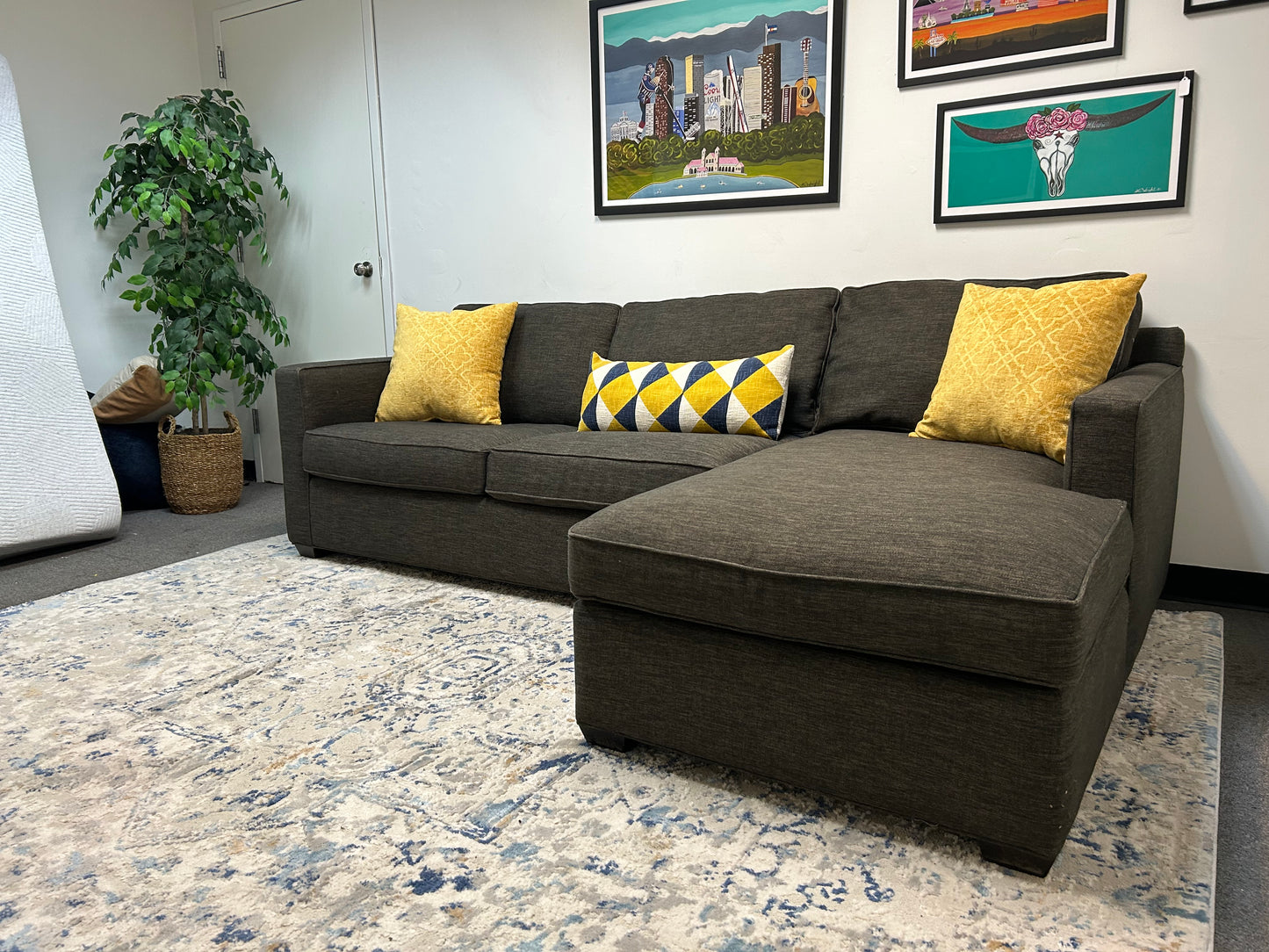 Dark Gray Crate & Barrel Davis Chaise Sectional