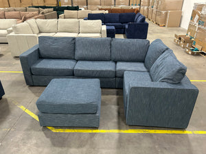 *Perfect Condition* Vintage Blue Rained Chenille LoveSac (5 Seat/7 Side)
