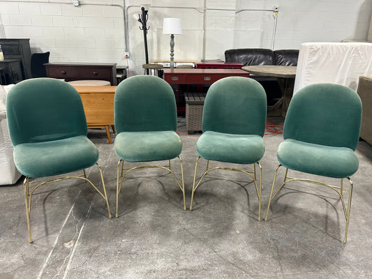 Anthropologie 4-Pc Emerald Green MCM Dining Chair Set