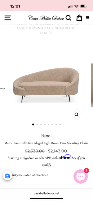 *Brand-New* Moe's Home Abigail Faux Shearling Chaise