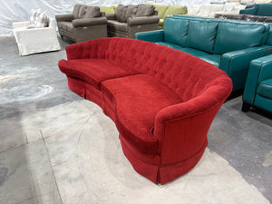 1970's Red Velvet Curved MCM Sofa