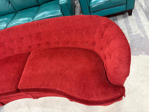 1970's Red Velvet Curved MCM Sofa