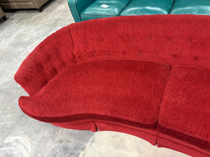 1970's Red Velvet Curved MCM Sofa