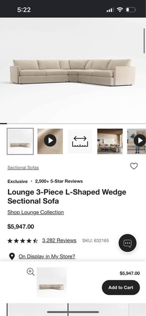 Crate & Barrel Lounge 3-Piece L-Shape Wedge Sectional