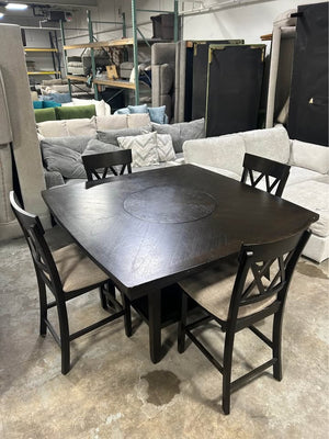 5-Piece Espresso Wood Dining Set w/Lazy Susan