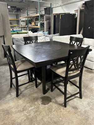 5-Piece Espresso Wood Dining Set w/Lazy Susan