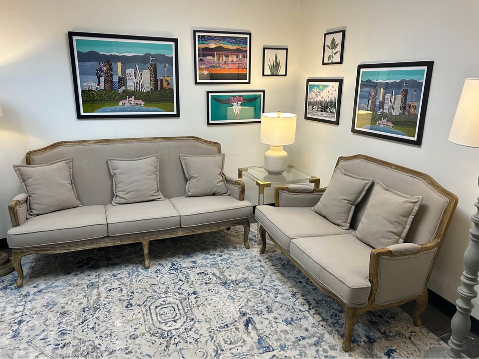 2-Piece Baxton Studio Gray Constanza Classic French Sofa And Loveseat Set