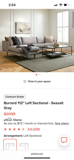 Article Burrard 112'' Left Sectional - Seasalt Gray
