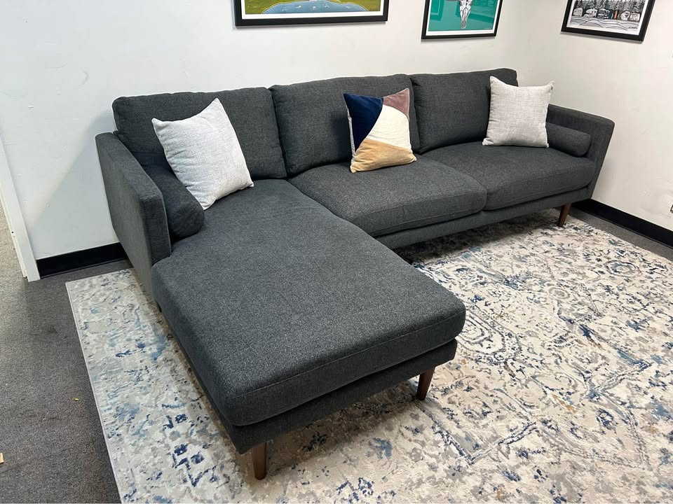 Black Mid-Century Modern Chaise Sectional