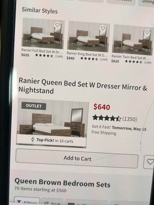 BRAND-NEW-IN-BOX Living Spaces Ranier Queen Bed Set w/Dresser, Mirror, & Nightstand