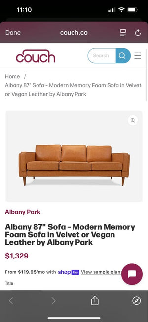 Albany Park 87” Albany Sofa (Cognac Tan)