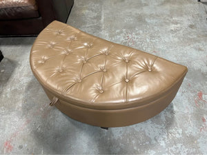 Tufted Tan Leather Storage Ottoman