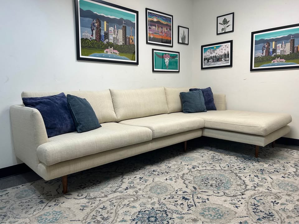 Off-White Mid-Century Modern Chaise Sectional