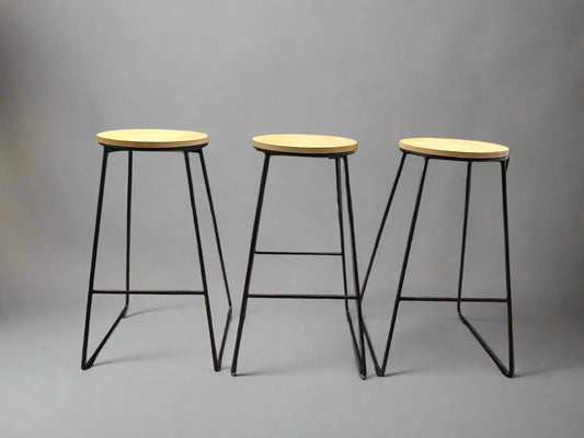 3-Piece Contemporary Metal And Wood Barstool Set