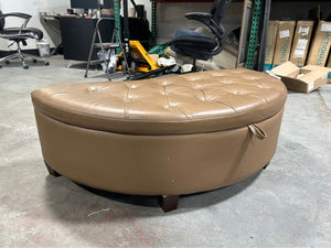 Tufted Tan Leather Storage Ottoman