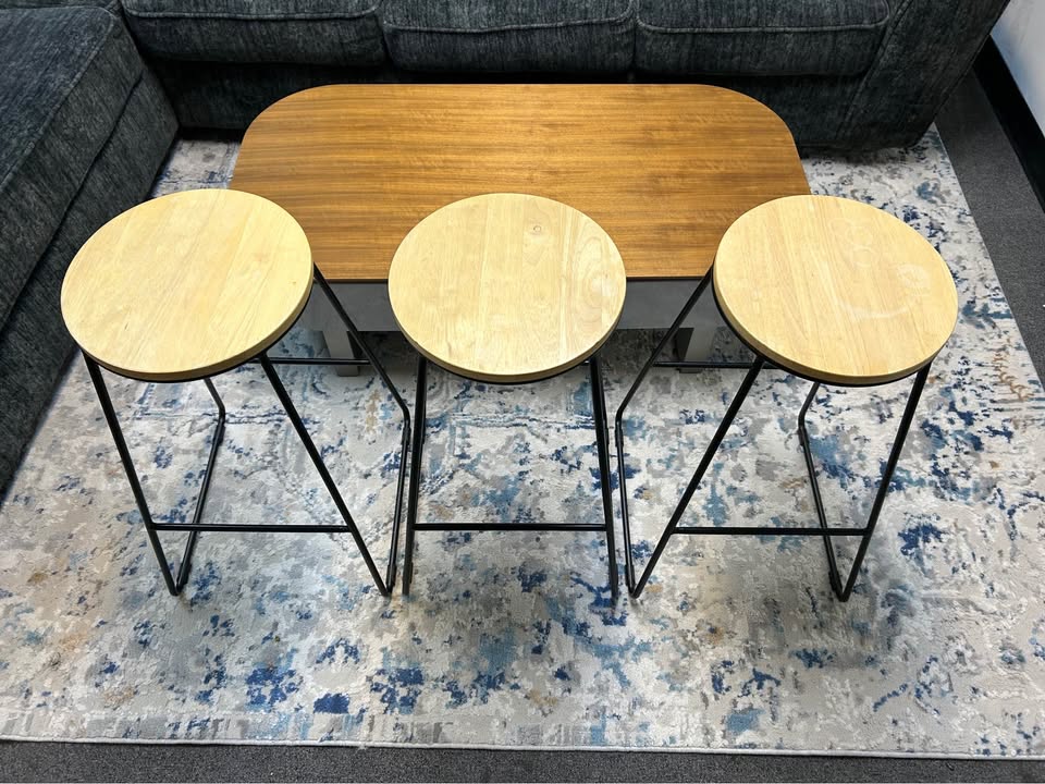 3-Piece Contemporary Metal And Wood Barstool Set