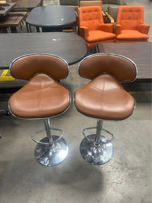 Cognac Tan Leather Adjustable MCM Bar Stools (Set of 2)