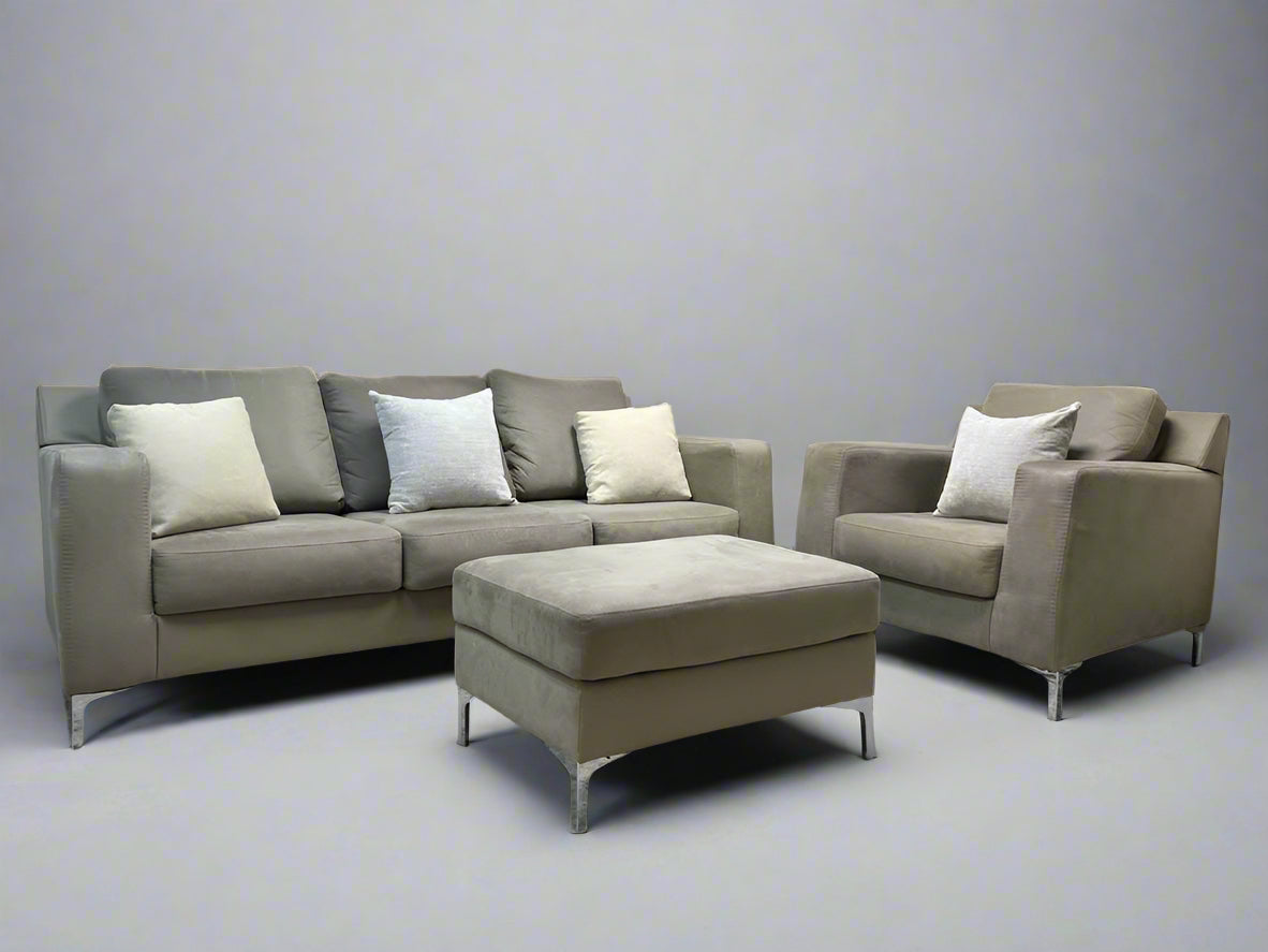 3-Pc Modern Light Gray Sofa And Chair Set With Ottoman