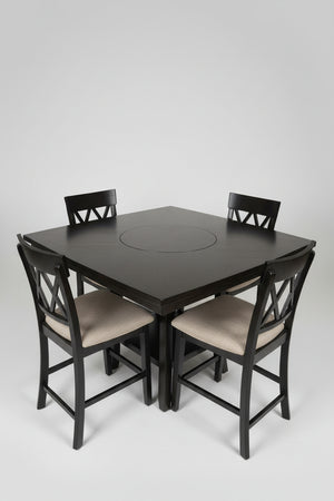 5-Piece Espresso Wood Dining Set w/Lazy Susan