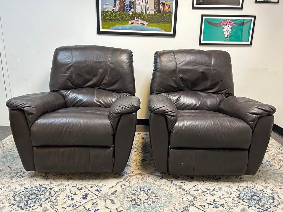 2-Pc Dark Brown Leather Recliner Chair Set