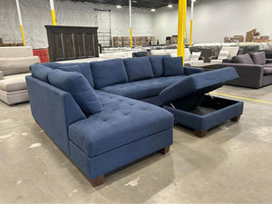 Thomasville Devyn Fabric Sectional w/Storage Ottoman (Navy)