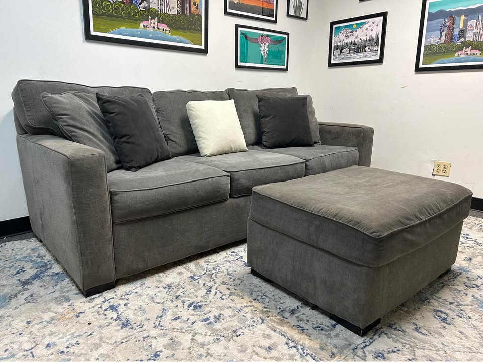 Jonathan Louis Gray Modern Sofa With Ottoman