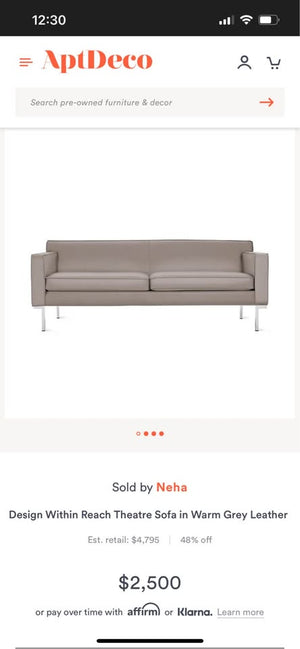 American Leather 81'' Yellow MCM Sofa