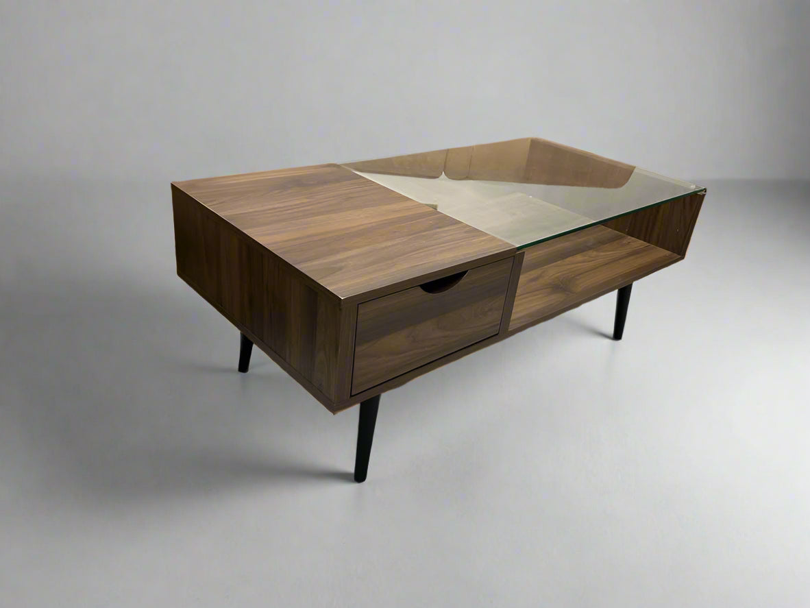 Small Mid-Century Modern Glass-Top Coffee Table