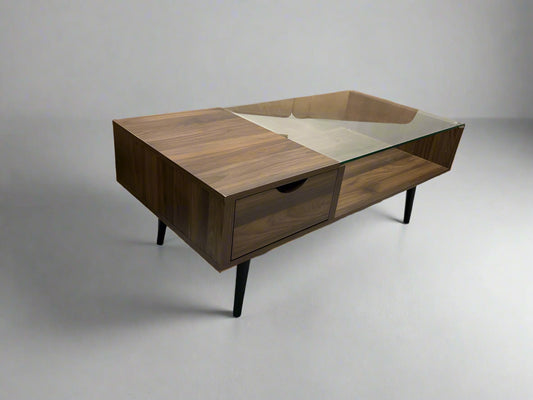 Small Mid-Century Modern Glass-Top Coffee Table