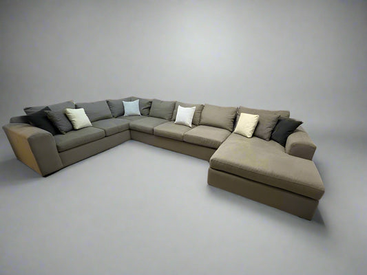 Large Contemporary 3-Pc Taupe Chaise Sectional