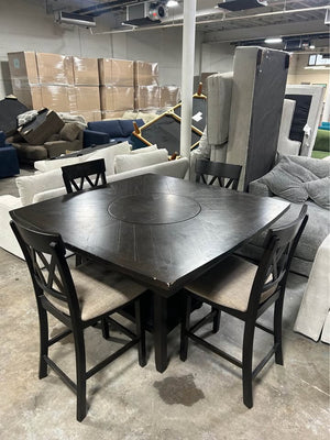 5-Piece Espresso Wood Dining Set w/Lazy Susan