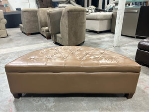 Tufted Tan Leather Storage Ottoman