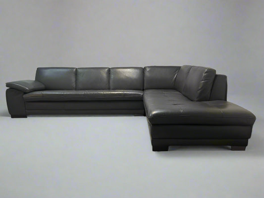 Slate Gray Leather Scandinavian Designs Chaise Sectional