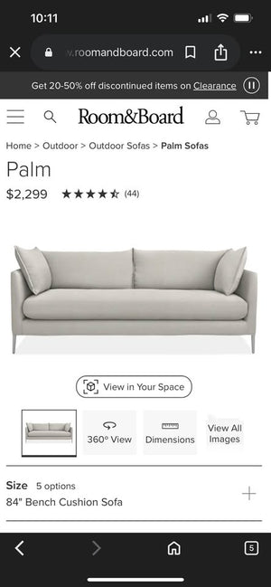Room & Board Light Gray 84'' Palm Sofa