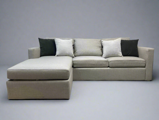 Light Gray Crate & Barrel Barrett II Sectional With Storage Ottoman