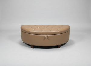 Tufted Tan Leather Storage Ottoman