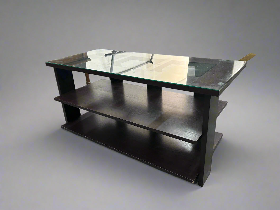 Dark Brown Wooden Glass-Top Entertainment Center