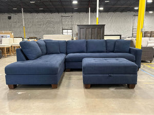 Thomasville Devyn Fabric Sectional w/Storage Ottoman (Navy)