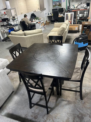 5-Piece Espresso Wood Dining Set w/Lazy Susan