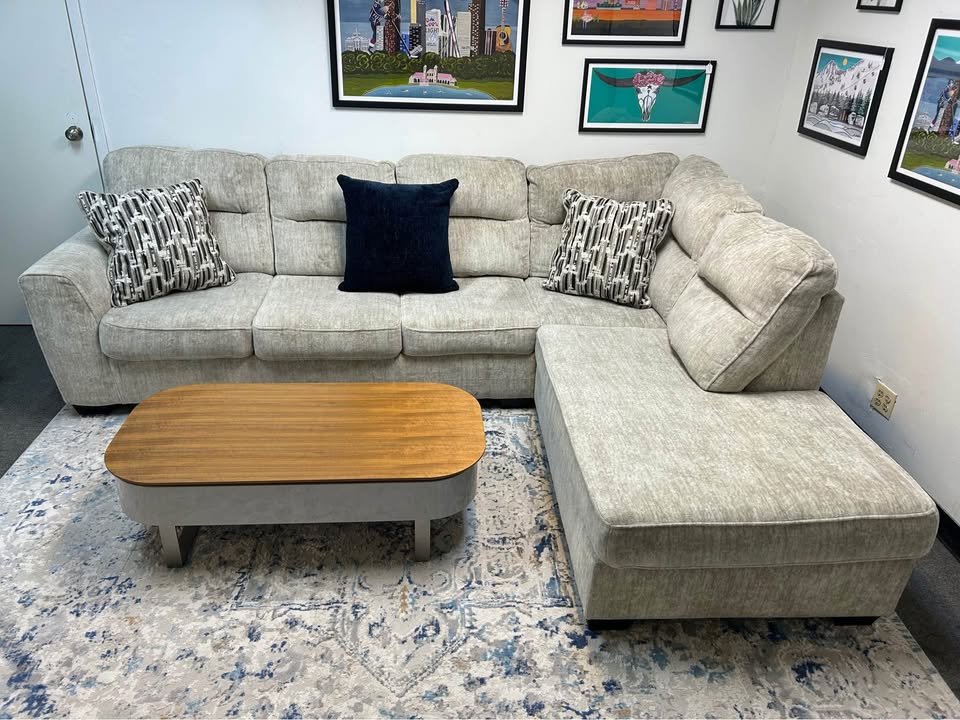 Contemporary Off-White Microfiber Chaise Sectional