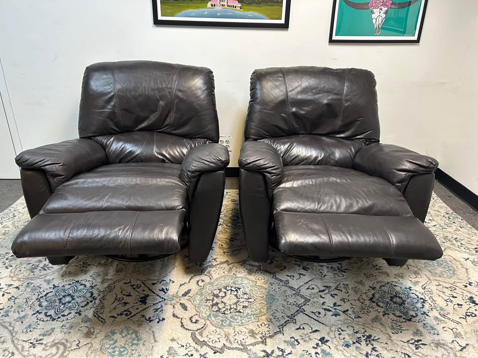 2-Pc Dark Brown Leather Recliner Chair Set