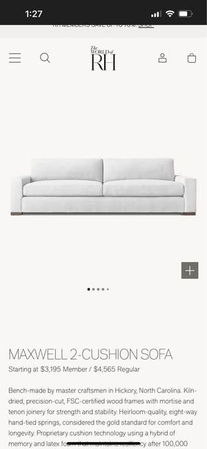 Restoration Hardware White Maxwell 2-Cushion Sofa