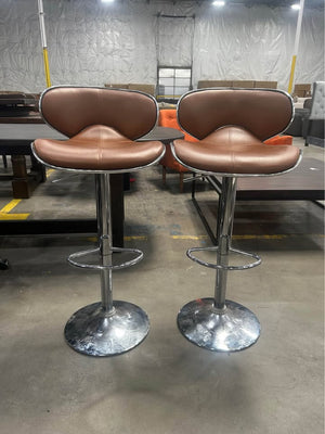Cognac Tan Leather Adjustable MCM Bar Stools (Set of 2)