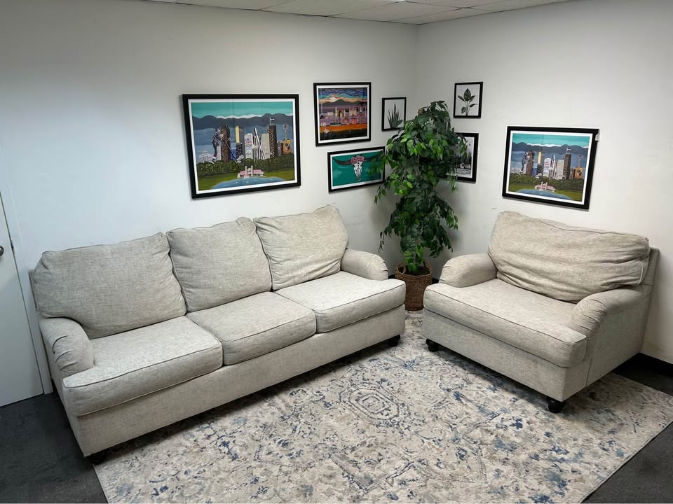 ELEGANT Off-White Roll Arm Sofa And Chair  2-Pc Set