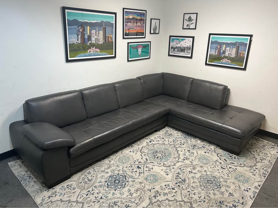 Slate Gray Leather Scandinavian Designs Chaise Sectional