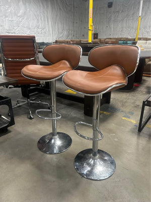 Cognac Tan Leather Adjustable MCM Bar Stools (Set of 2)