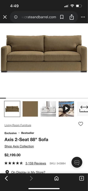 Crate & Barrel Taupe 88'' Axis Sofa