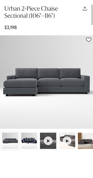 West Elm Urban 2-Piece Chaise Sectional (Pewter)