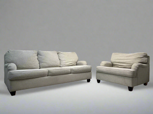 ELEGANT Off-White Roll Arm Sofa And Chair  2-Pc Set