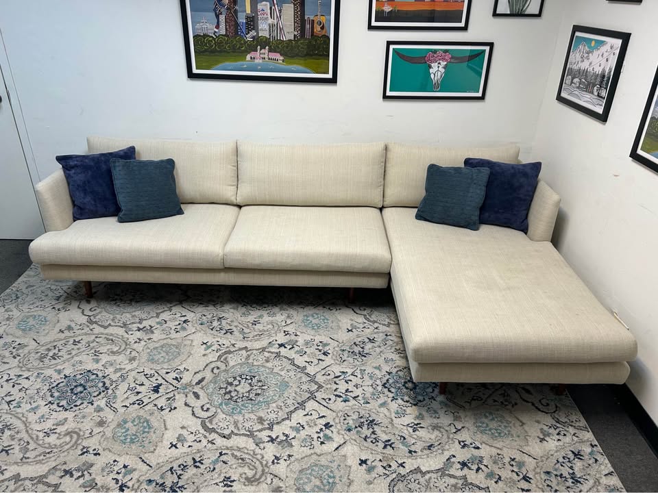Off-White Mid-Century Modern Chaise Sectional